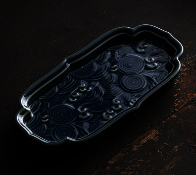 Hot selling ceramic tea tray with embossed auspicious clouds (Ji Lan) (size: length 26CM*width 12.5CM)