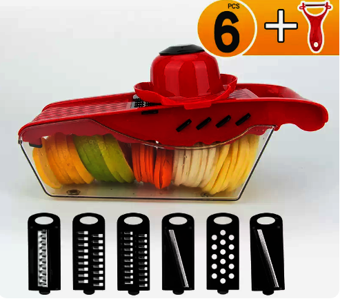 Hot selling multifunctional vegetable cutter (6 blades + paring knife) (Specification: 38*21*11CM)