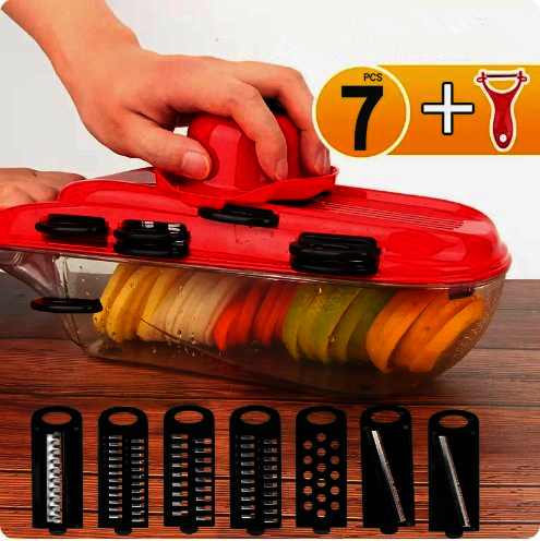 Hot selling multifunctional vegetable cutter (7 blades + paring knife) (Specification: 38*21*11CM)