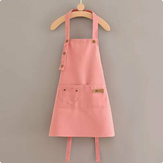 Hot selling cute apron [Children's halterneck canvas sewing thread pure pink within 140cm] [Specification: 46*51CM]