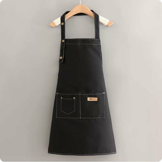 Hot selling cute apron [halter neck canvas sewing thread pure black adult] [Specification: 69*76CM]