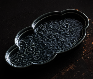 Hot selling Xiangyun embossed ceramic tea tray (Jilan) (size: length 26.5CM*width 14CM)