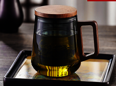Hot-selling tea cup glass filtered scented tea household cup with lid and handle (specifications: [Intuition Spiritual Empty Cup] 450ml blue-gray round handle)