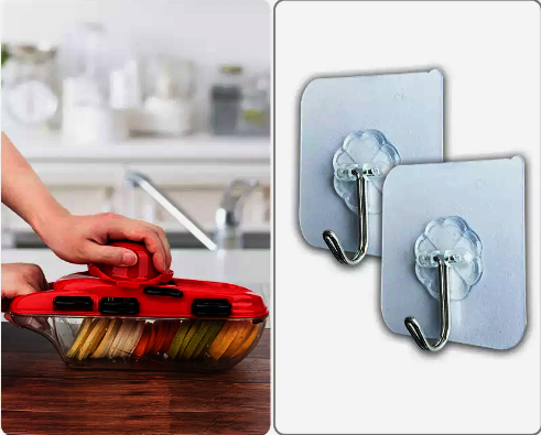 Hot selling multifunctional vegetable cutter (7 blades + paring knife + 10 transparent sticky hooks) (Specification: 38*21*11CM)