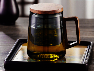 Hot selling tea cup glass filtered scented tea household cup with lid and handle (Specification: [Yuanqu Lingkong Cup] 550ml blue gray round handle)