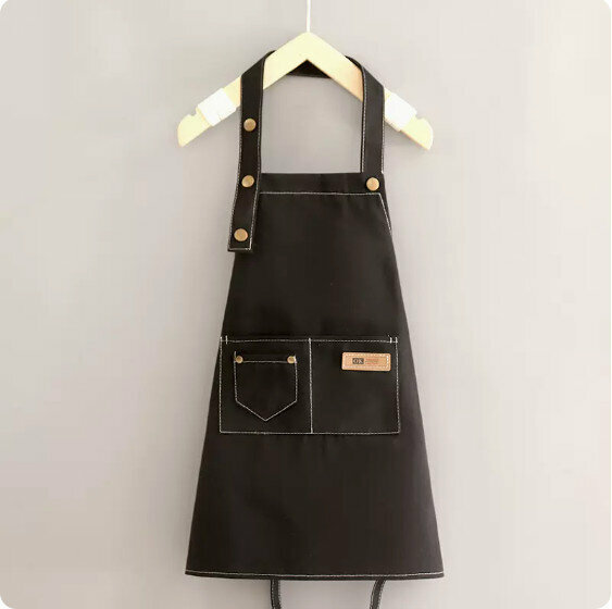 Hot Selling Cute Apron [Children's Halter Canvas Sewing Thread Pure Black Within 140cm] [Specification: 46*51CM]