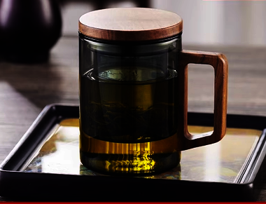 Hot-selling tea cup glass filtered scented tea household cup with lid and handle (Specification: [Intuition Spiritual Empty Cup] 450ml blue-gray square handle)