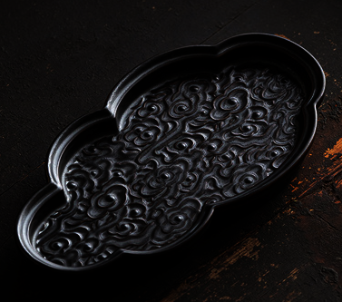 Hot selling Xiangyun embossed ceramic tea tray (black gold) (size: length 26.5CM*width 14CM)