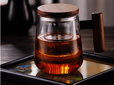 Hot selling tea cup glass filtered scented tea household cup with lid and handle (Specification: [Yuanqu Lingkong Cup] 550ml transparent color round handle)