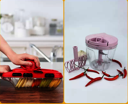 Hot selling multifunctional vegetable cutter (7 blades + stainless steel paring knife + garlic masher) (Specification: 38*21*11CM)