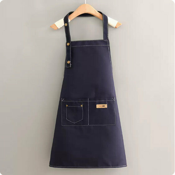 Hot Selling Cute Apron [Hangneck Canvas Sewing Pure Navy Blue Adult] [Specification: 69*76CM]