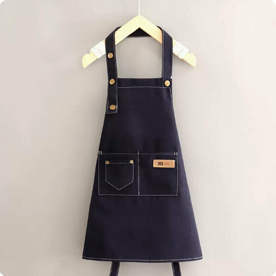 Hot selling cute apron [Children's halterneck canvas sewing thread pure navy blue within 140cm] [Specification: 46*51CM]