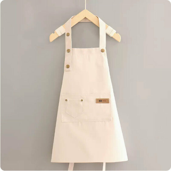 Hot Selling Cute Apron [Children's Halter Canvas Sewing Thread Pure Beige Within 140cm] [Specification: 46*51CM]