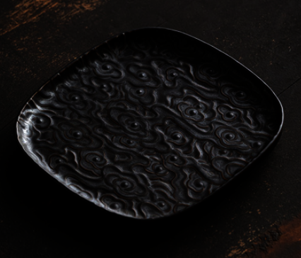 Hot selling Chinese ceramic tea tray (Guanzen Xiangyun Square Plate Large - Black Gold) (size: length 20.2CM*height 2CM)