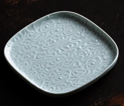 Hot selling Chinese ceramic tea tray (Guanzen Xiangyun square plate large size - pink and green) (size: length 20.2CM*height 2CM)