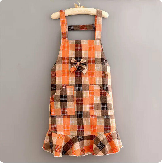 Hot Selling Cotton and Linen Cute Western Style Apron [LX777 Bow Korean Style Strap Large Orange] [Specification: 70*80CM]