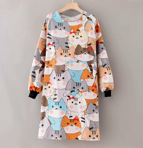 Hot Selling Long Sleeve Cotton Canvas Lots of Cats-Workwear Smock Apron