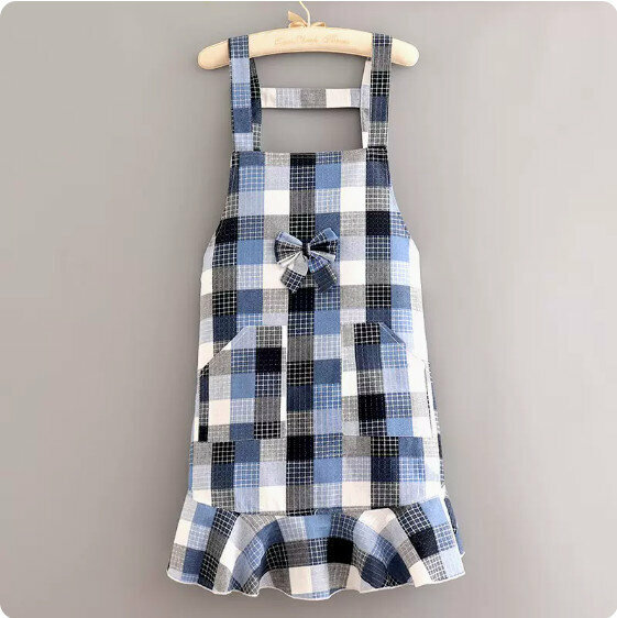Hot Selling Cotton and Linen Cute Western Style Apron [LX777 Bow Korean Style Strap Large Blue] [Specification: 70*80CM]
