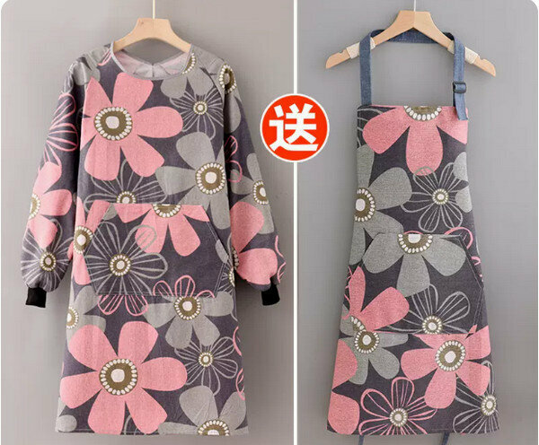 Hot selling one size fits all work apron - long sleeve cotton canvas gray violet + halter neck (sleeveless)