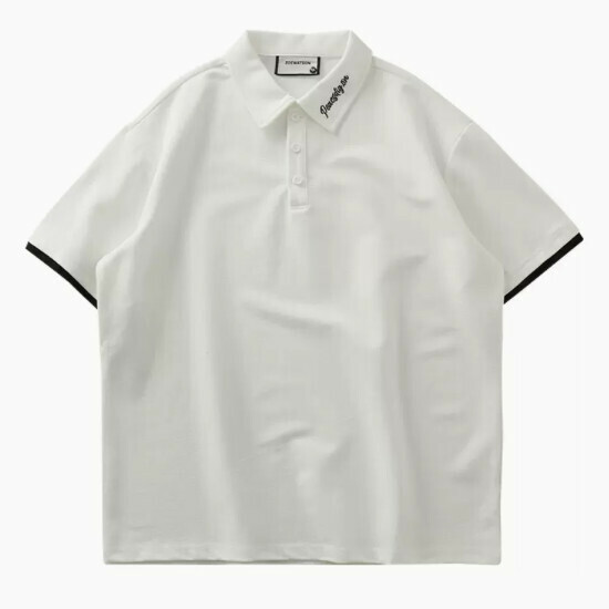 激抵寬鬆休閑翻領短袖T恤（S-2XL 白色）(下單後聯絡客服確認發貨尺碼)
