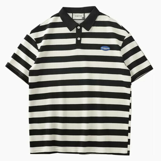 激抵寬鬆休閑翻領短袖T恤（S-2XL 黑色）(下單後聯絡客服確認發貨尺碼)
