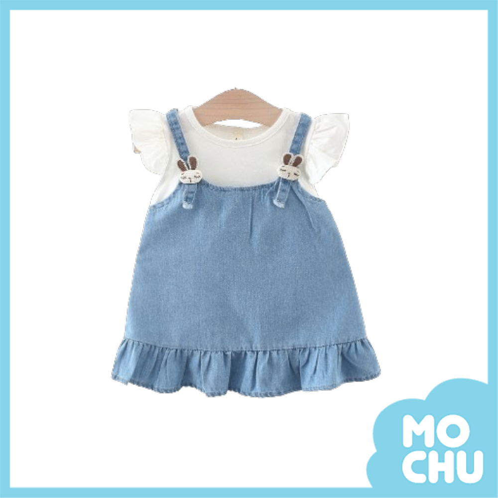 害羞小兔假兩件牛仔連身裙(二色)