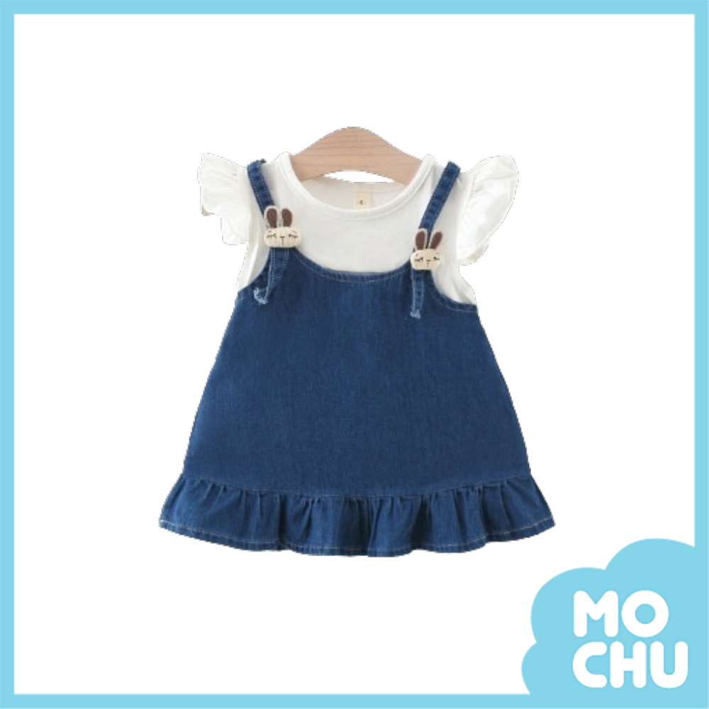 害羞小兔假兩件牛仔連身裙(二色)