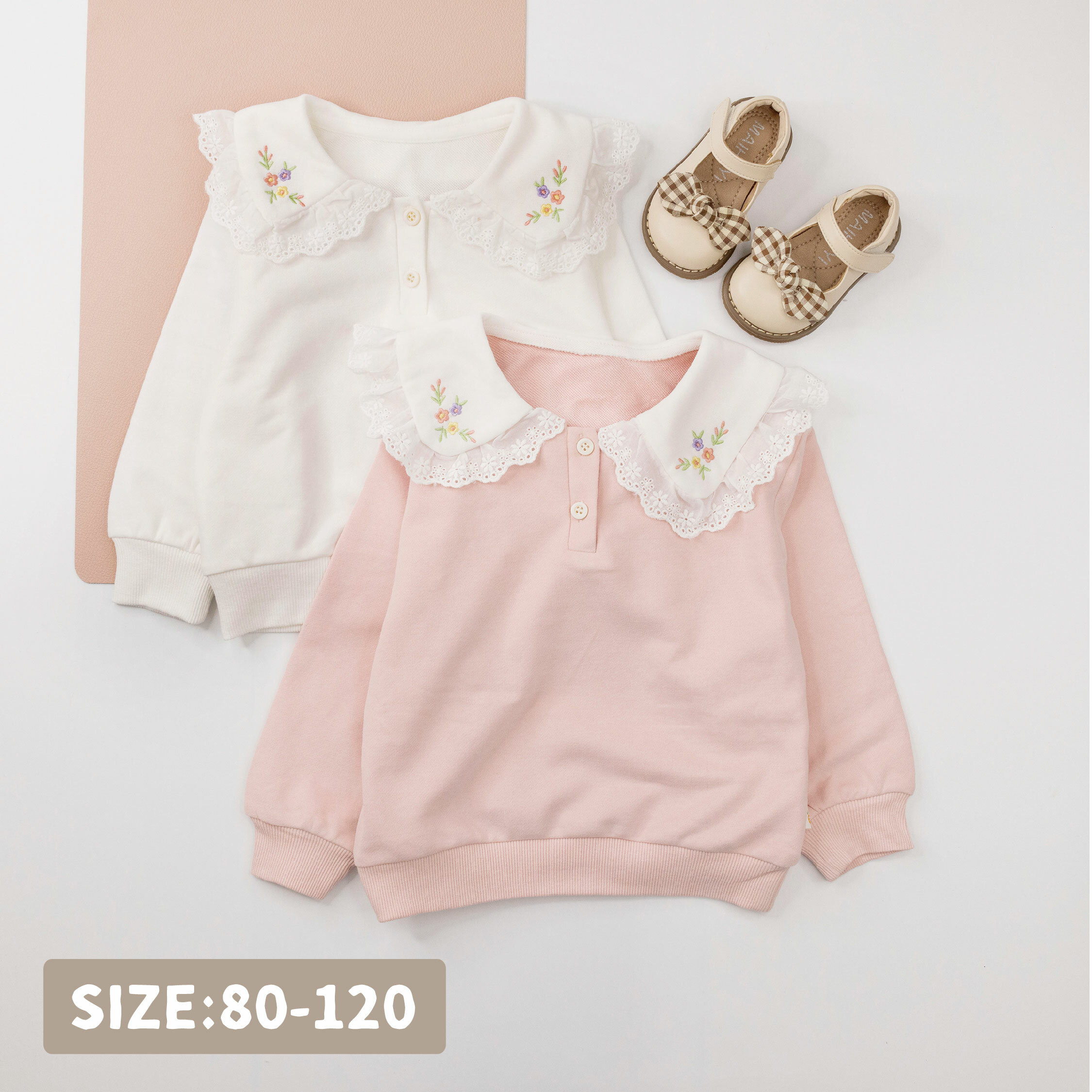 【H35841】甜美花草緹花翻領上衣＊二色