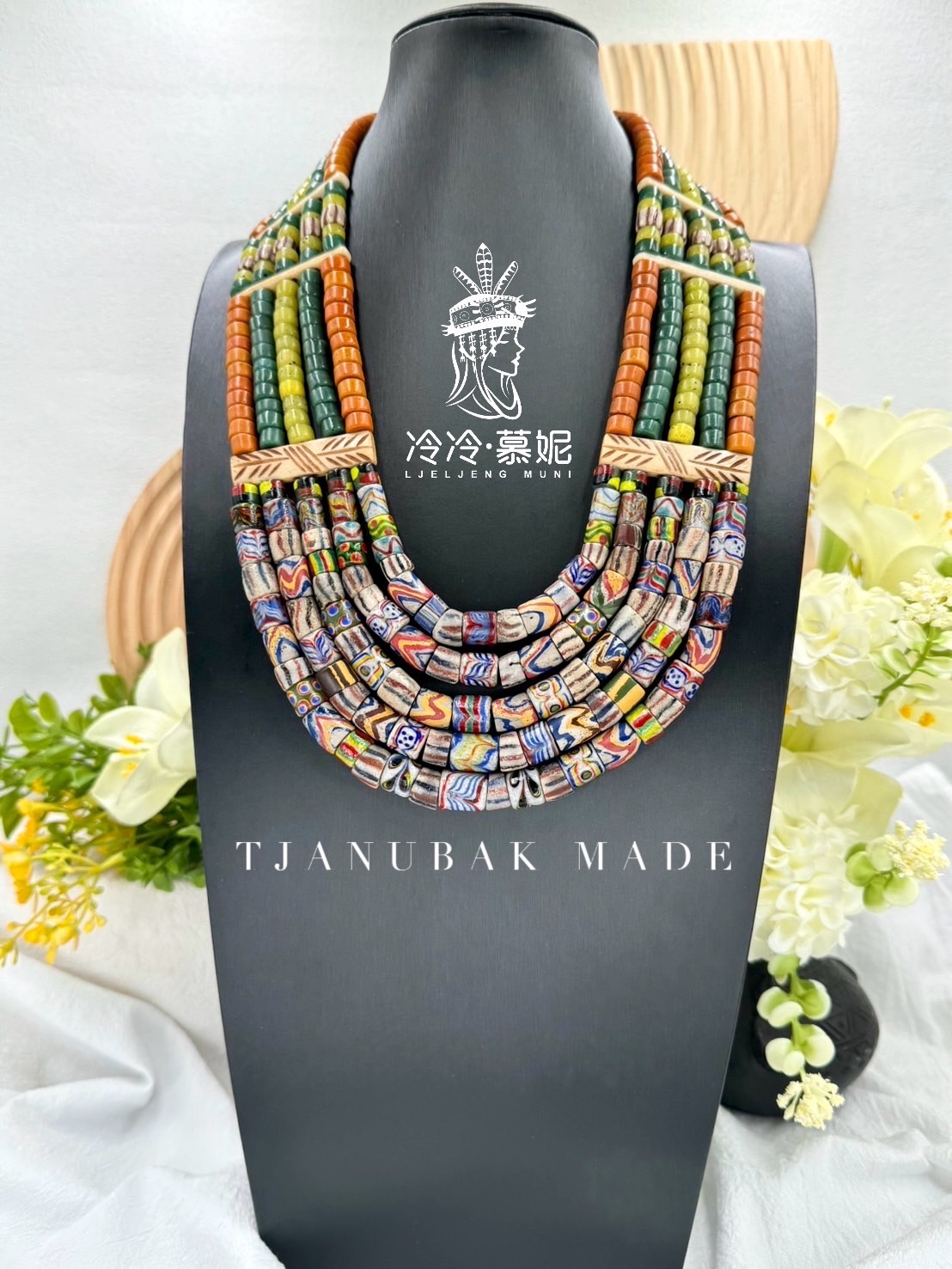 W-No.1傳統花珠五排複串中長鍊62cm