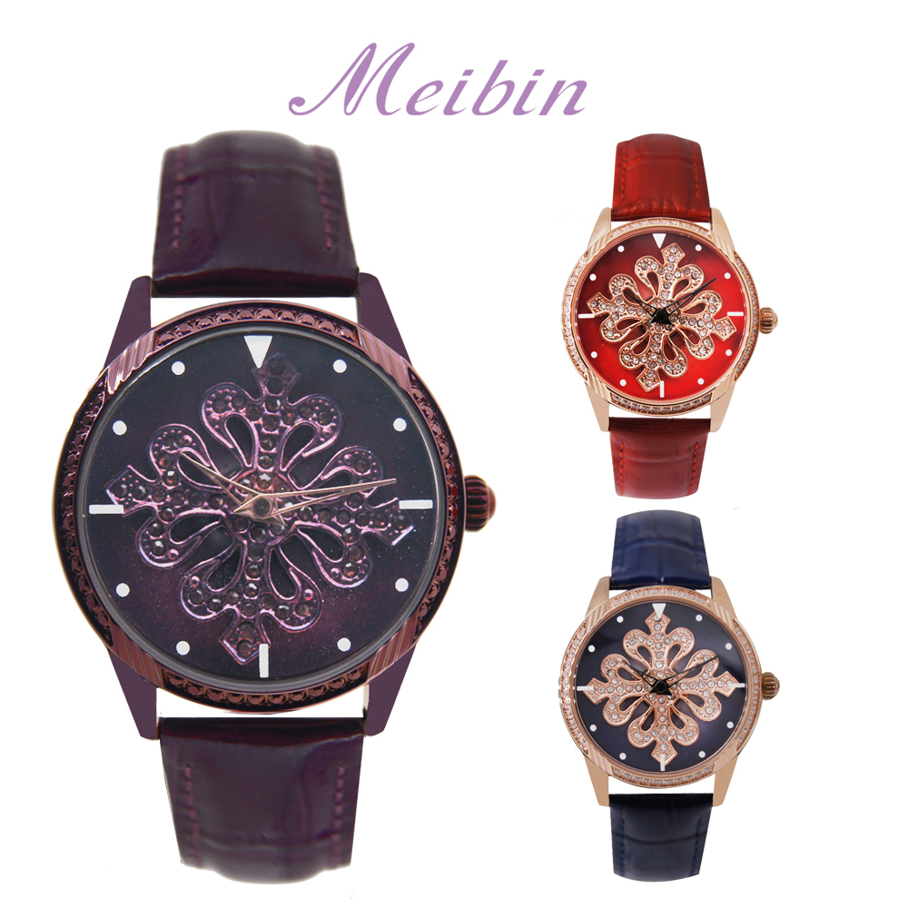 【Mebin 美賓】與心相印 璀璨水鑽 淑女皮革腕錶