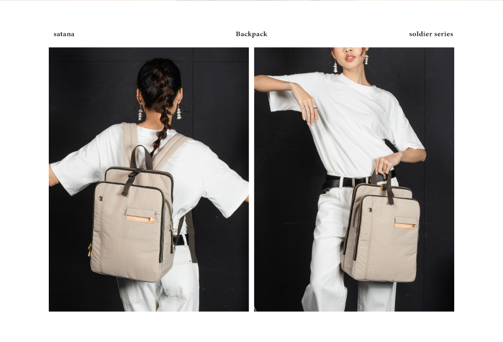 satana Soldier 趣淘三明治後背包-奶茶色 SOS2432-419 女生後背手提兩用照