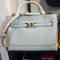 [S] MICHAEL KORS 35S3G6RS3T REED LEATHER LG CZ BELTED SATCHEL,OPTIC WHITE, 196237079992 (SMK958)