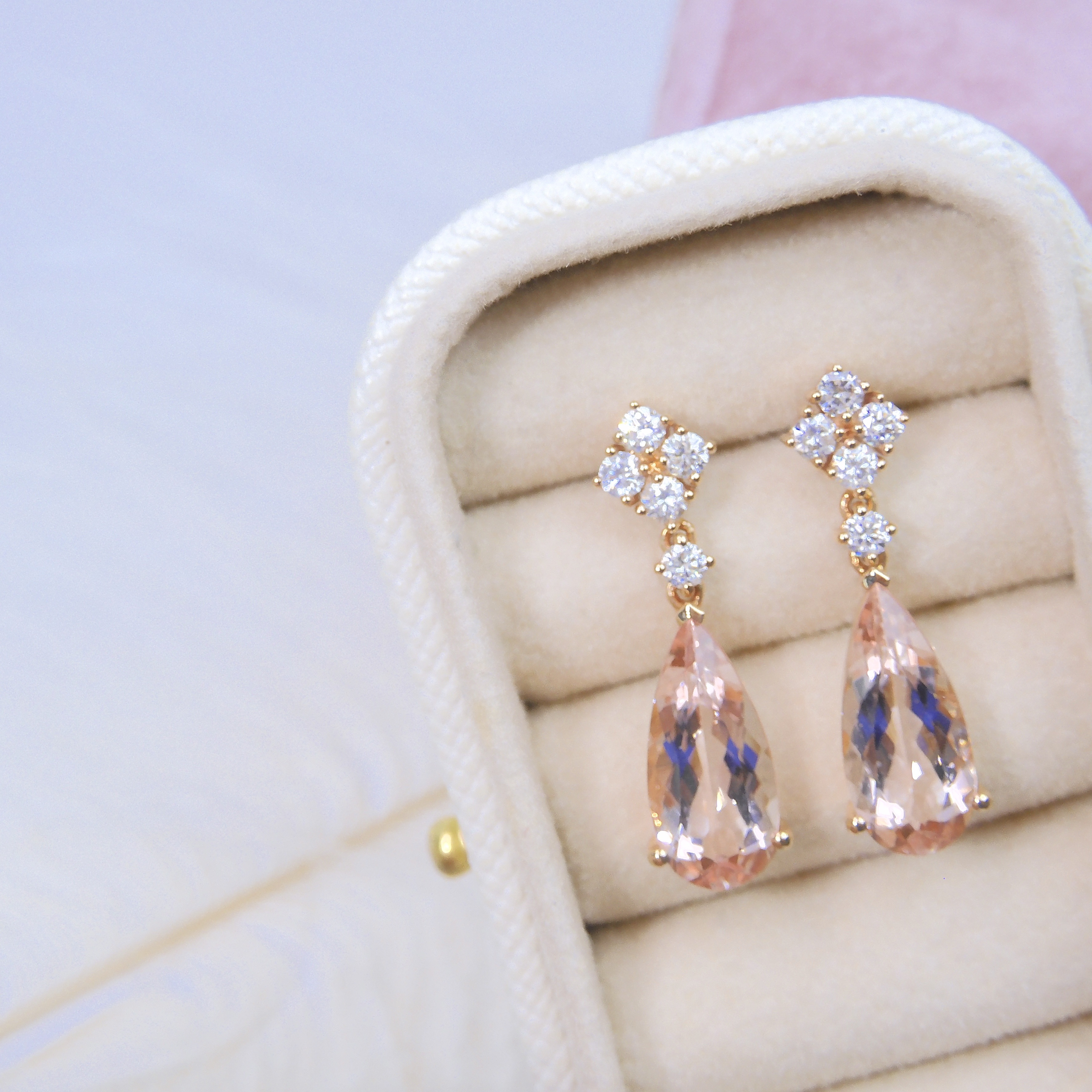 18K金 3.82ct 摩根石耳釘