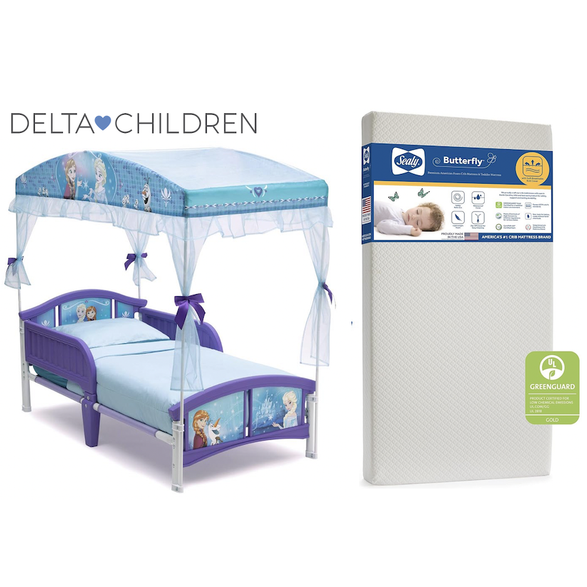 美國 Delta Children Frozen 幼童天篷床架 + 美國製 Sealy Butterfly 幼童床褥套裝