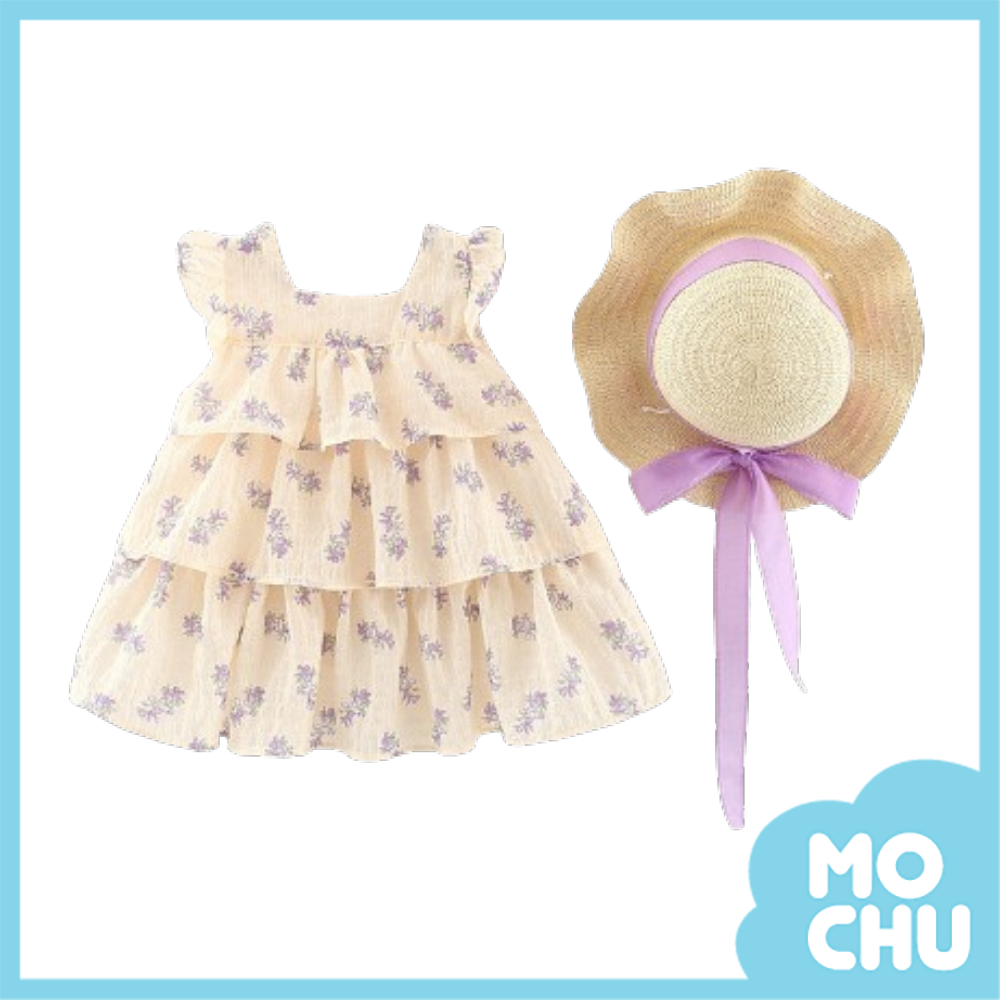 田園碎花蛋糕連身裙-送帽子(二色)