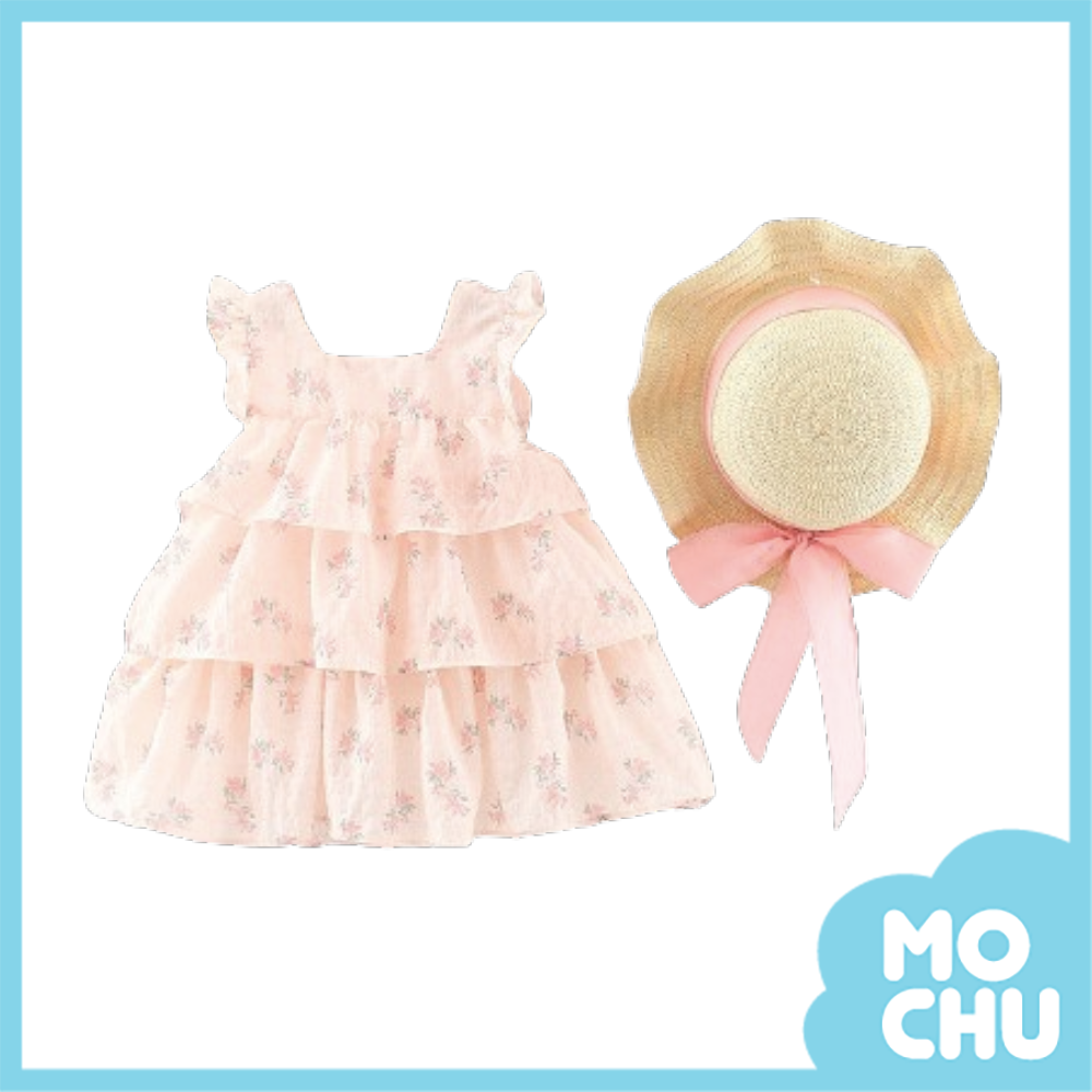 田園碎花蛋糕連身裙-送帽子(二色)