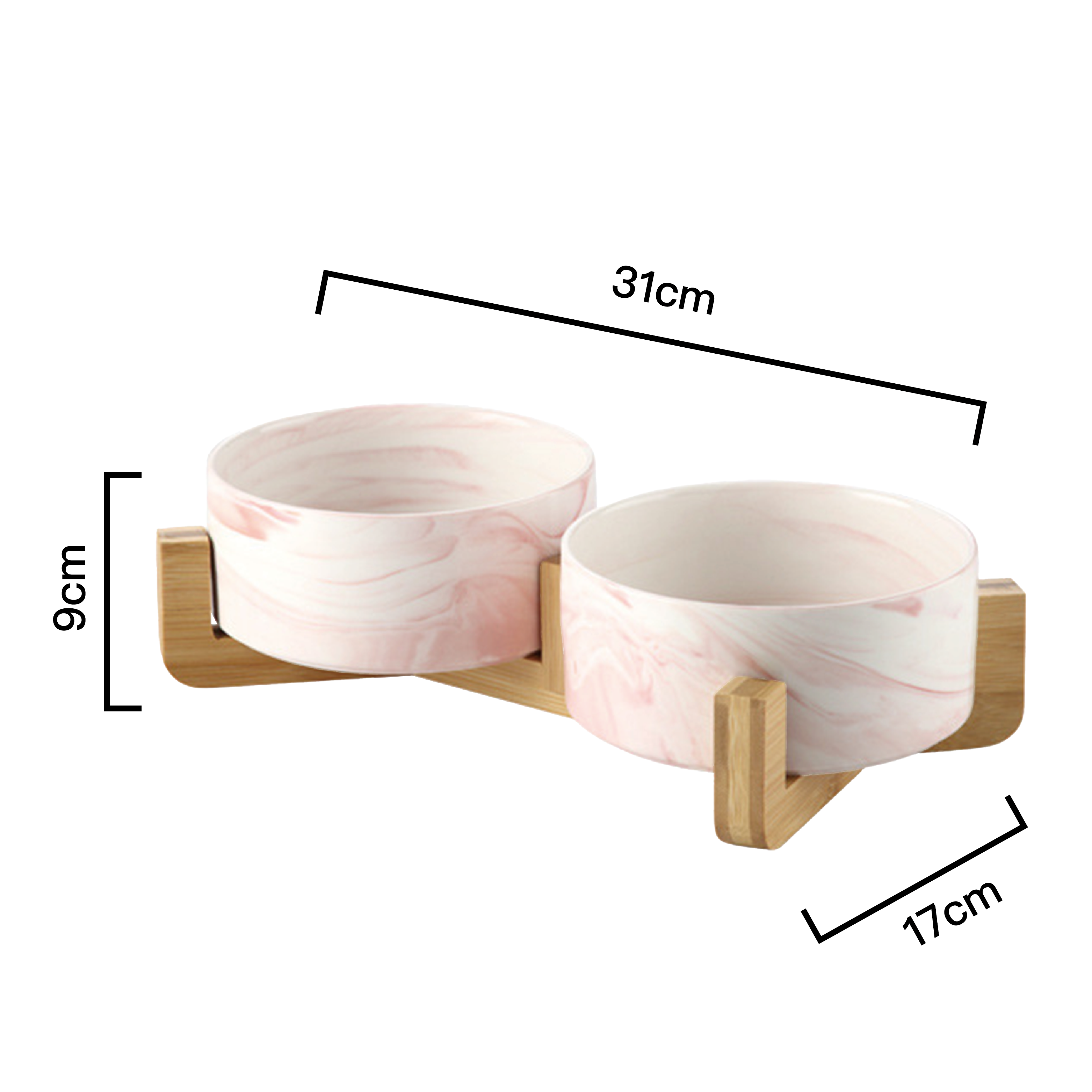 PettoDeli | 13cm 大理石紋雙碗 連木架 (粉紅色 & 灰色)（710018）