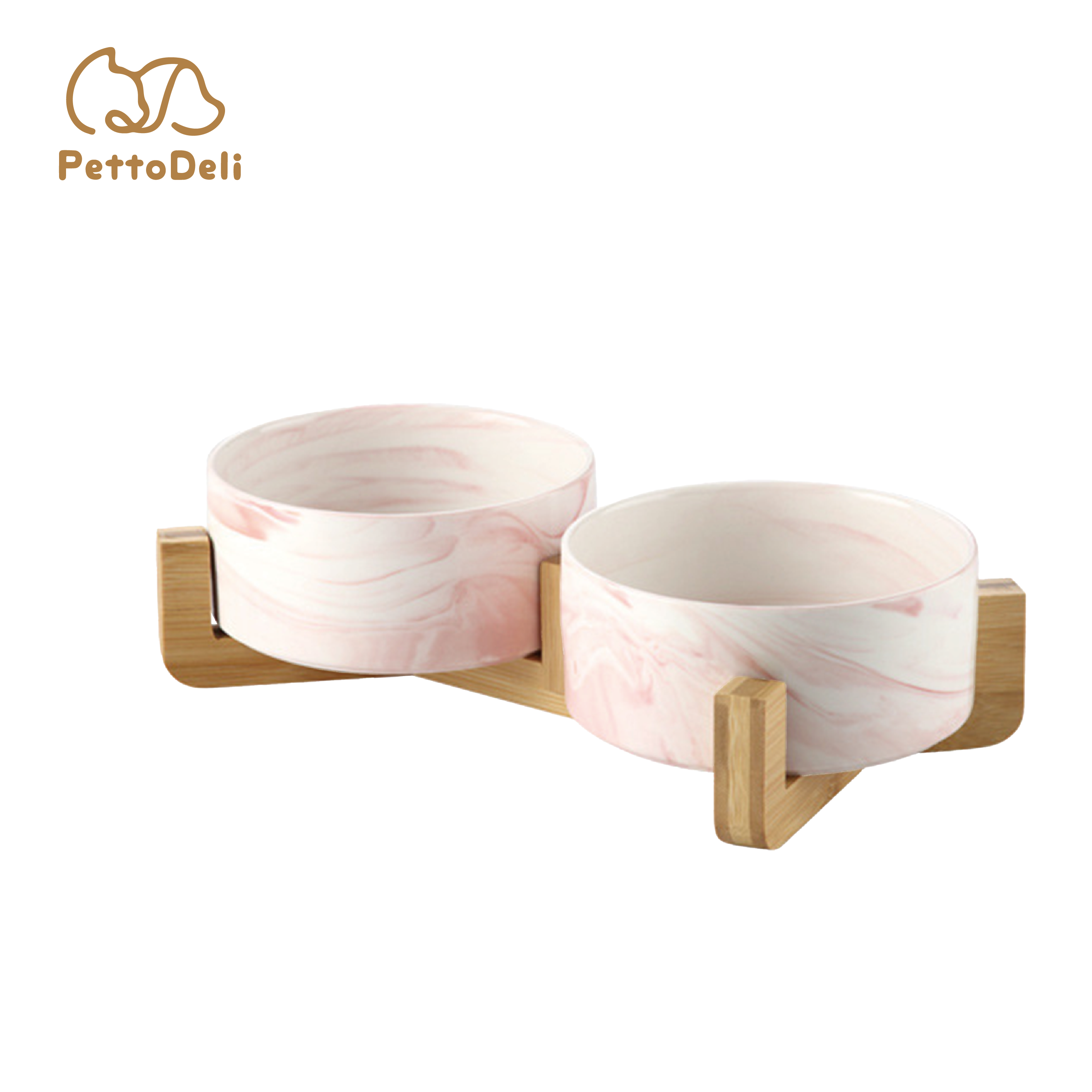 PettoDeli | 13cm 大理石紋雙碗 連木架 (粉紅色 & 灰色)（710018）