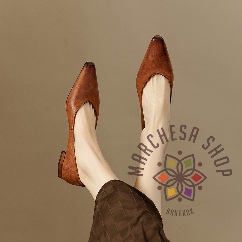 S3144 - 全羊皮水磨方尖頭平底鞋