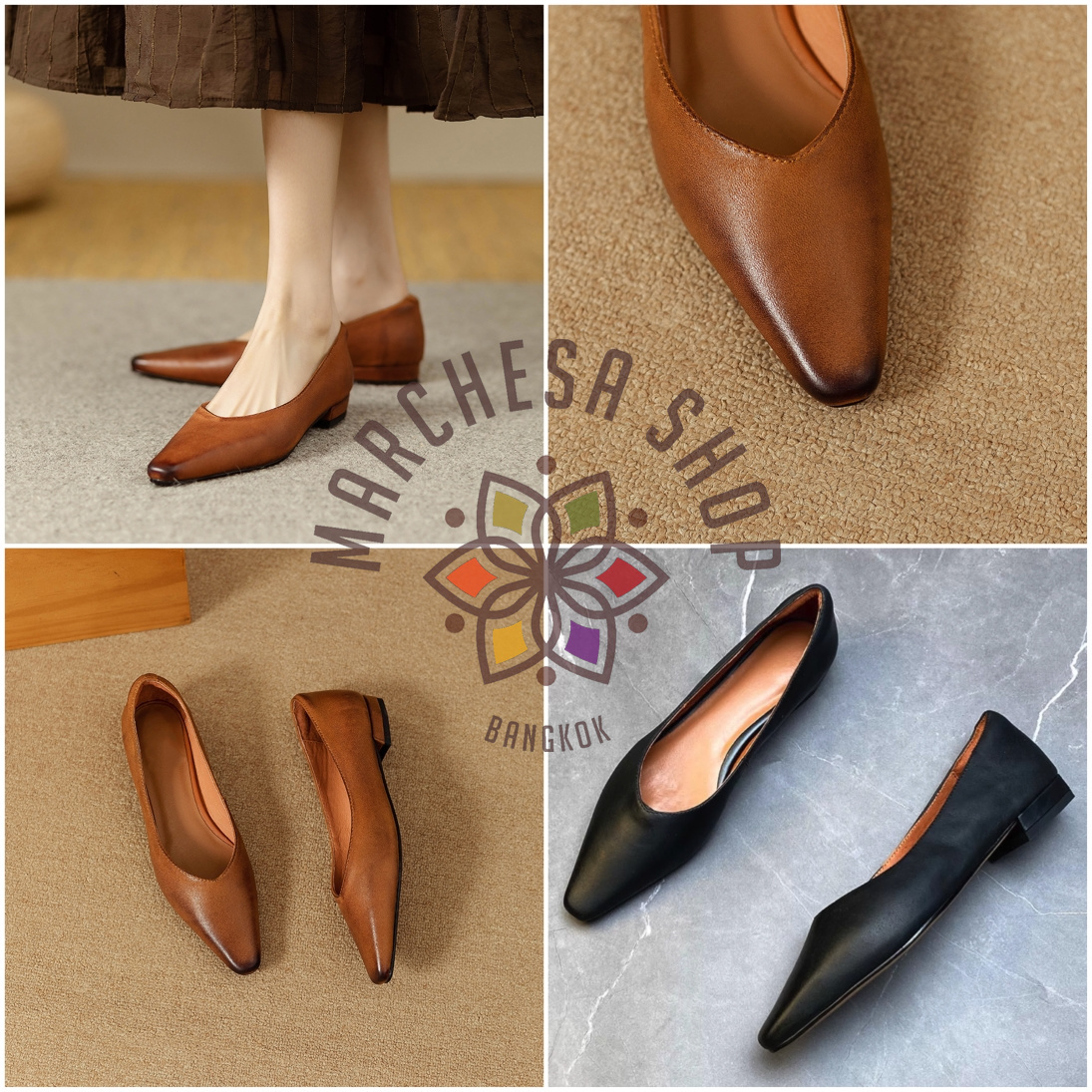 S3144 - 全羊皮水磨方尖頭平底鞋