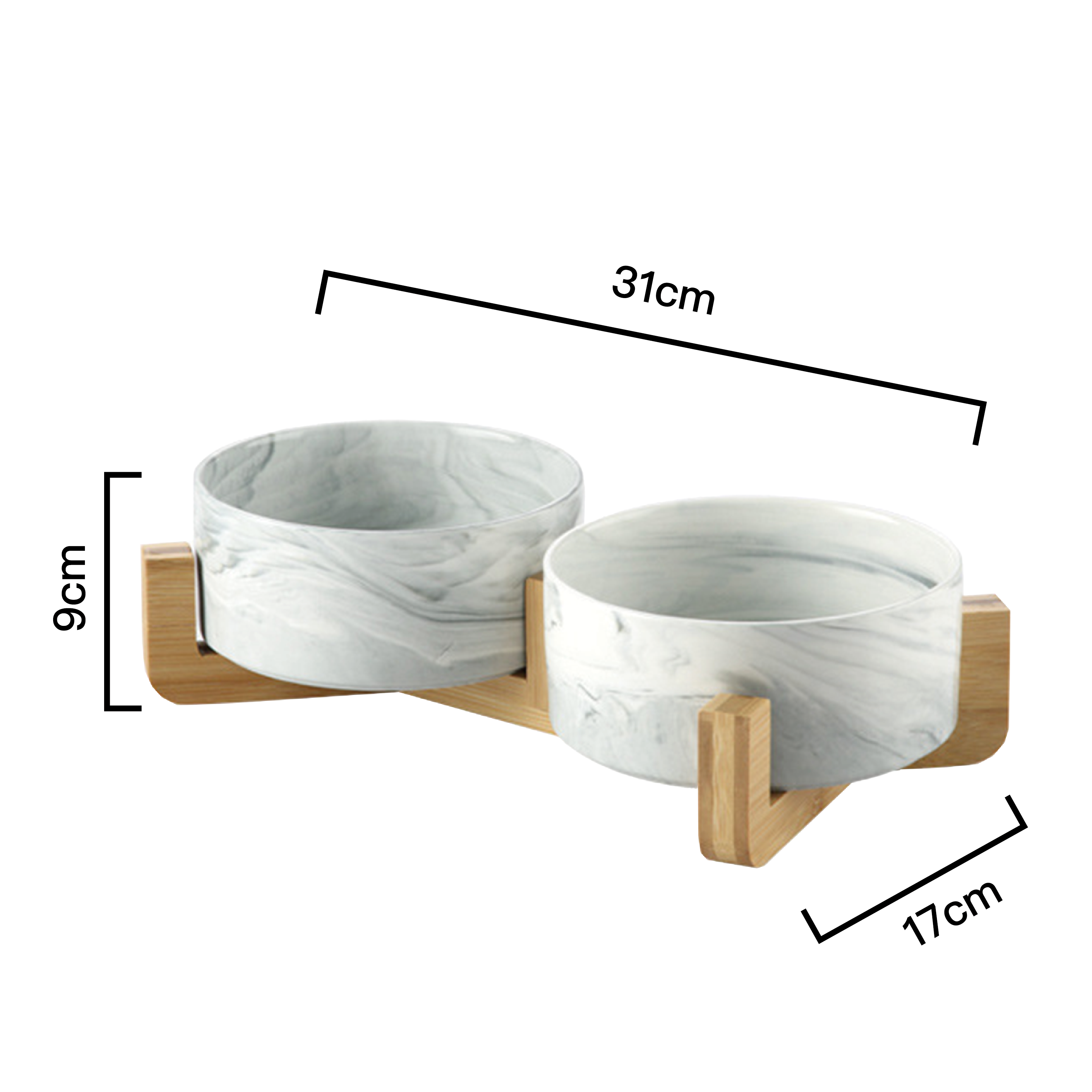 PettoDeli | 15.5cm 大理石紋雙碗 連木架 (灰色)（710019）