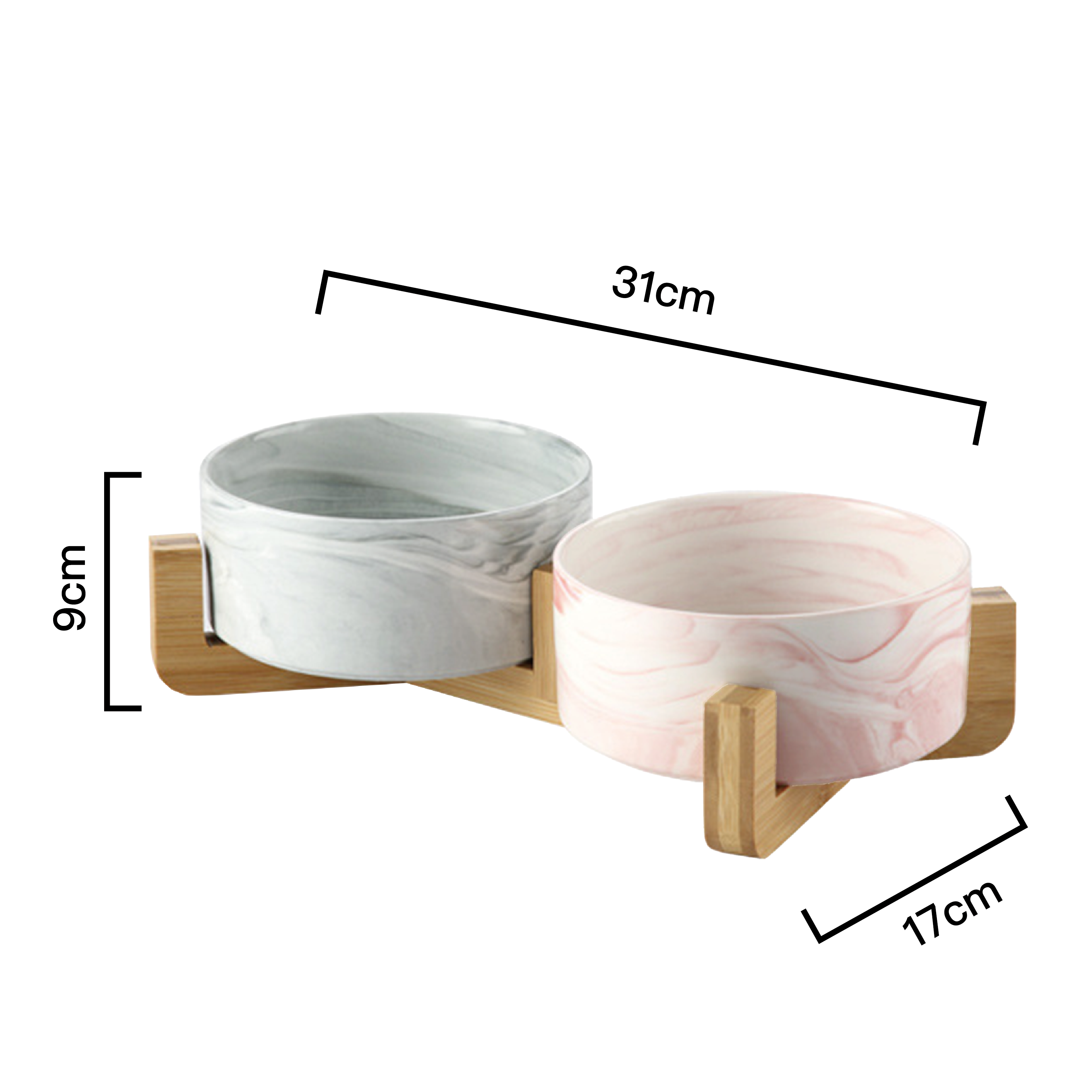 PettoDeli | 15.5cm 大理石紋雙碗 連木架 (粉紅色 & 灰色)（710020）