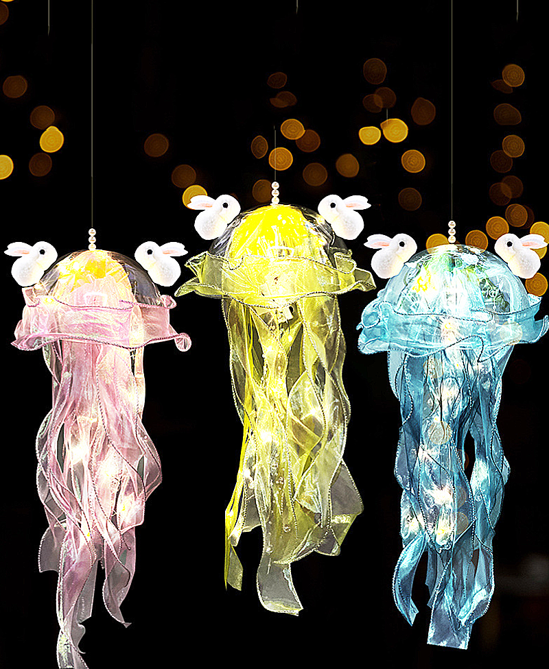 現貨區 中秋節發光小兔子水母燈籠 升級送電池 MN9815