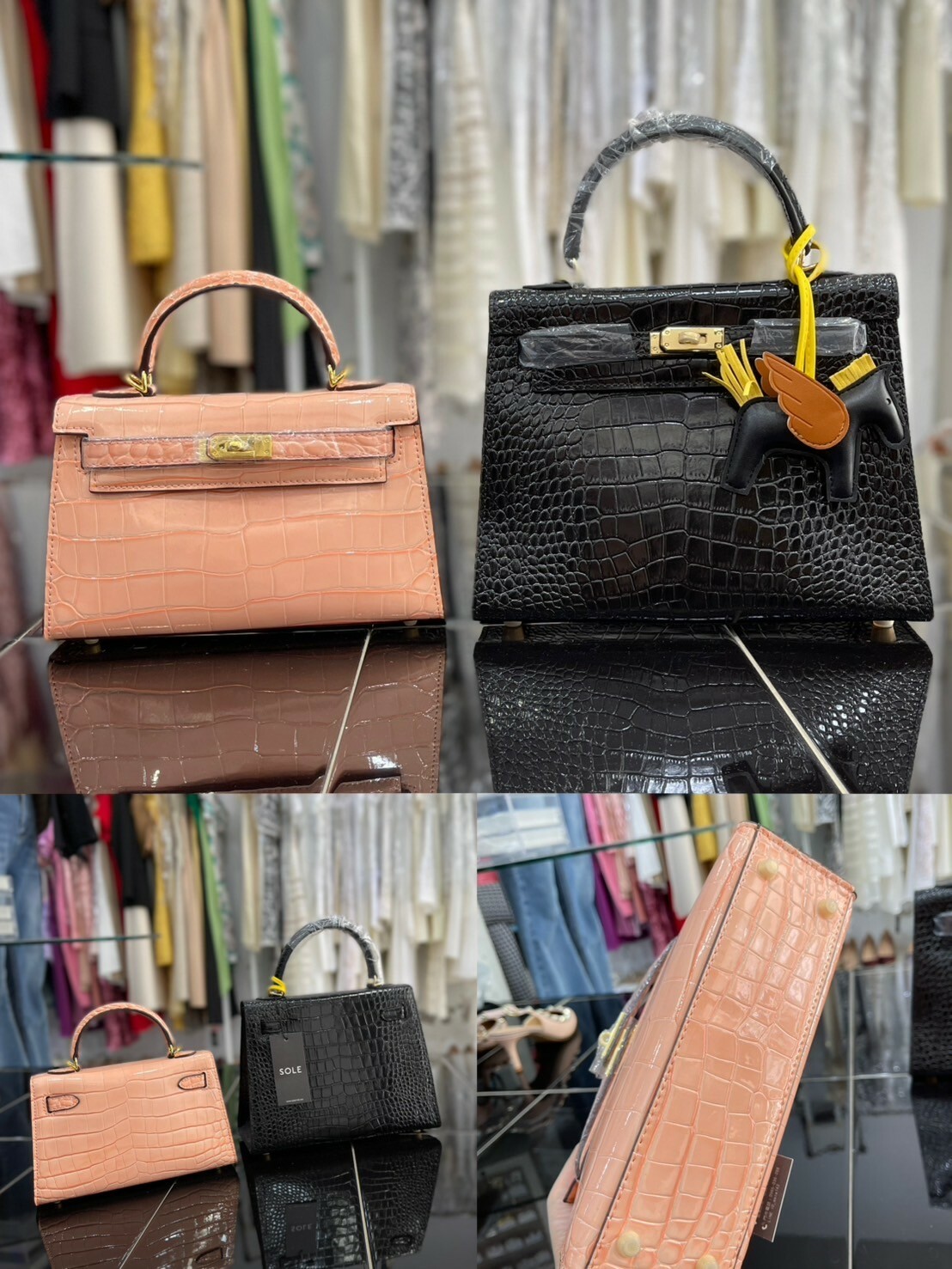 鱷魚紋牛皮凱利包(22 CM/25 CM)(多色)