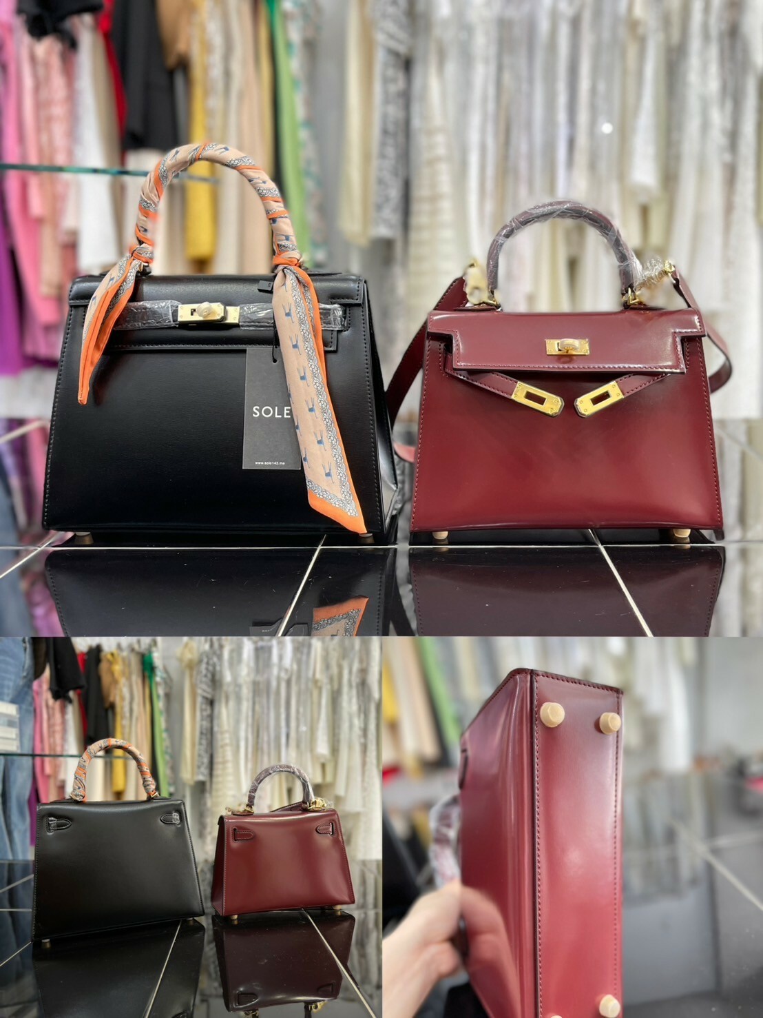 BOX牛皮牙籤紋復古凱莉包(22cm/25cm/28cm)