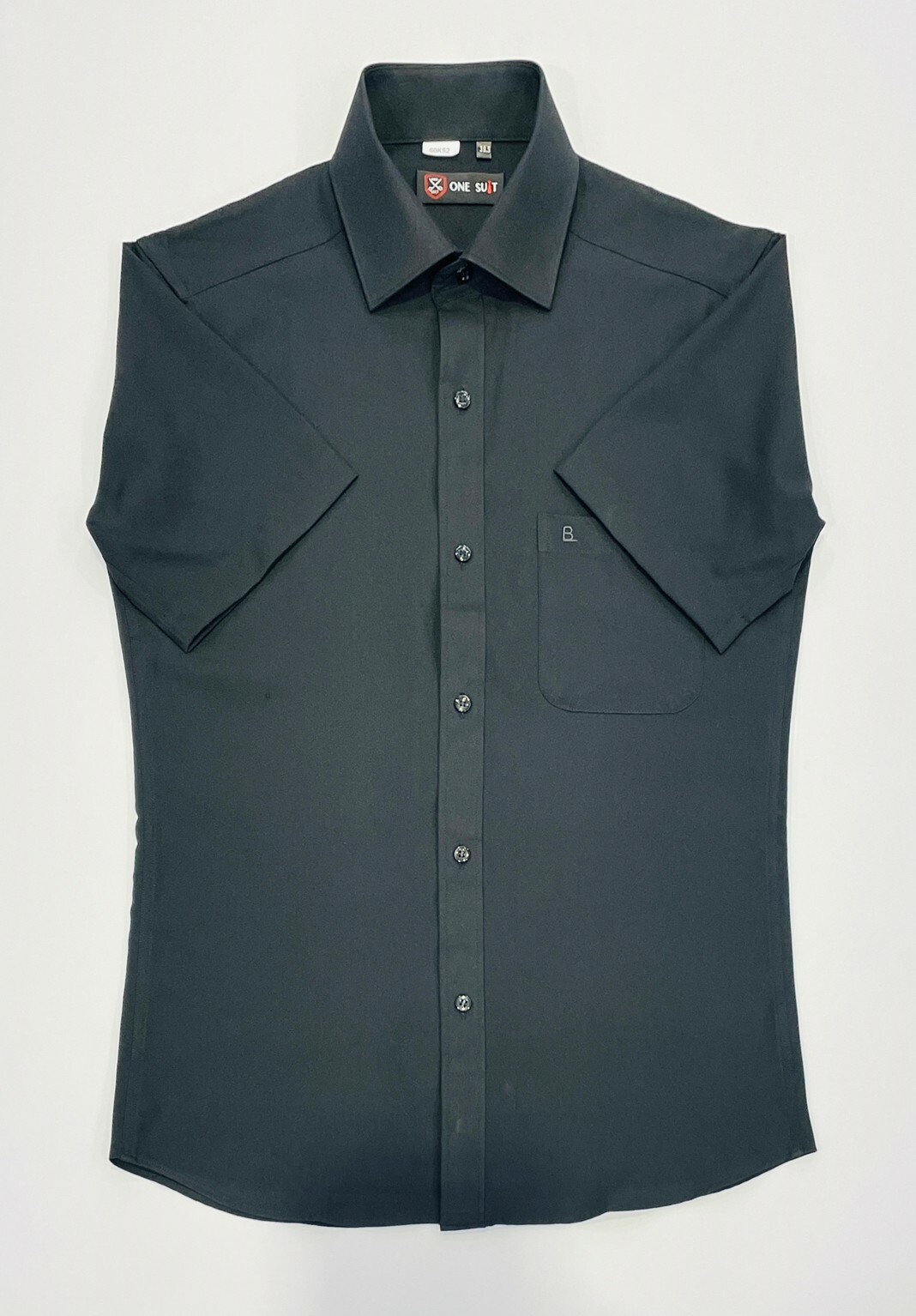 素色彈性短袖黑襯衫 |透氣防皺彈性襯衫|01