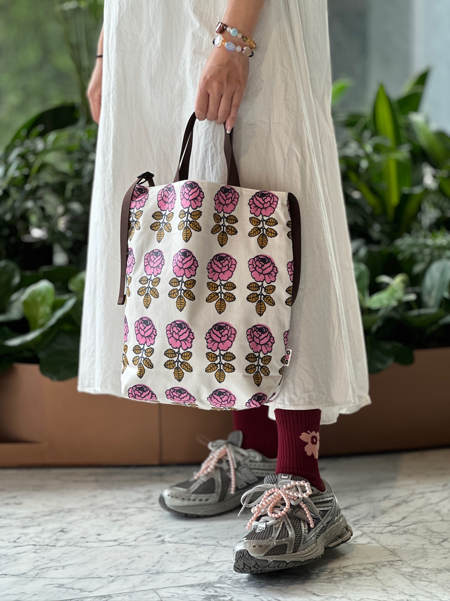 3 way easy tote | marimekko waterproof fabric | pink wedding rose