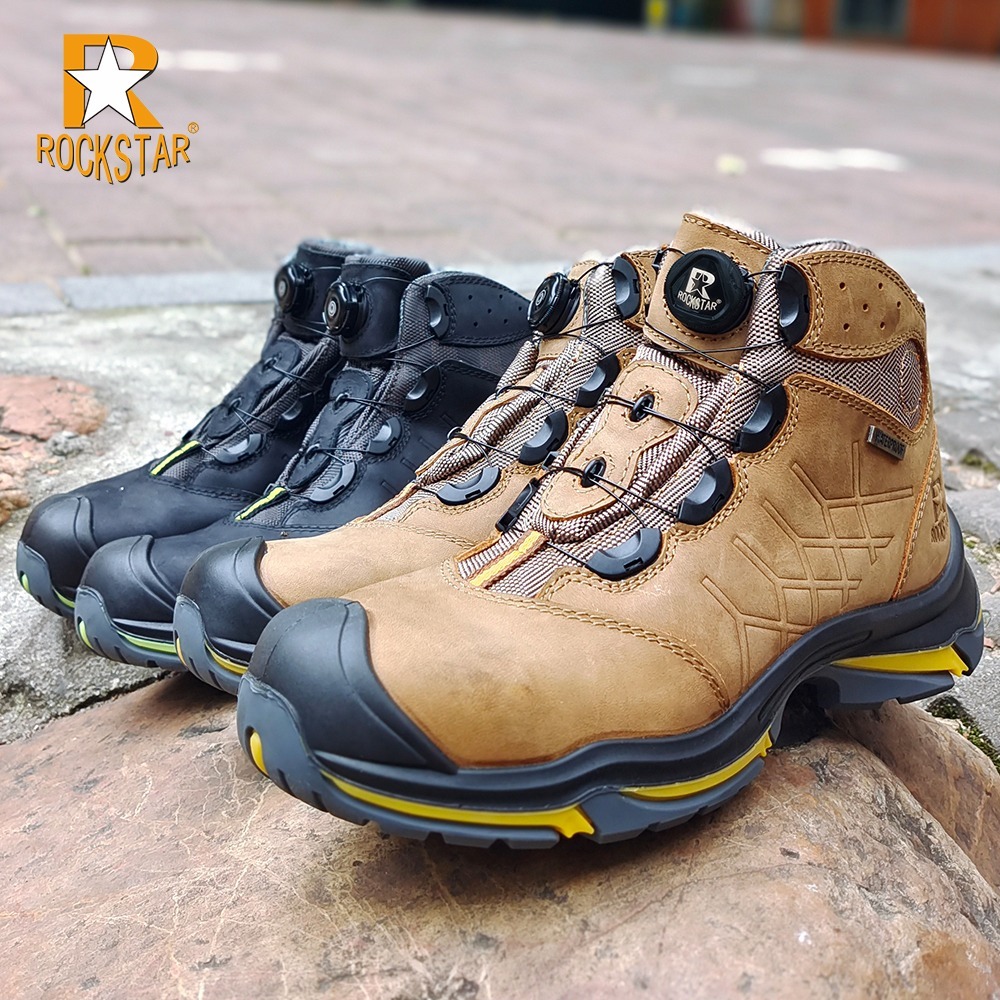 ROCK STAR 石星 頭層牛皮 纖維鞋頭鞋底 PU防油鞋底 扭扣 高筒 安全鞋 RS1503