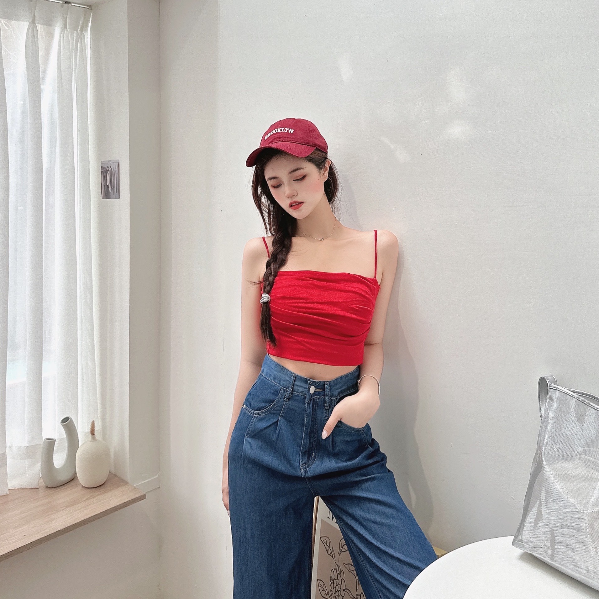 皺皺細肩帶胸墊背心/五色