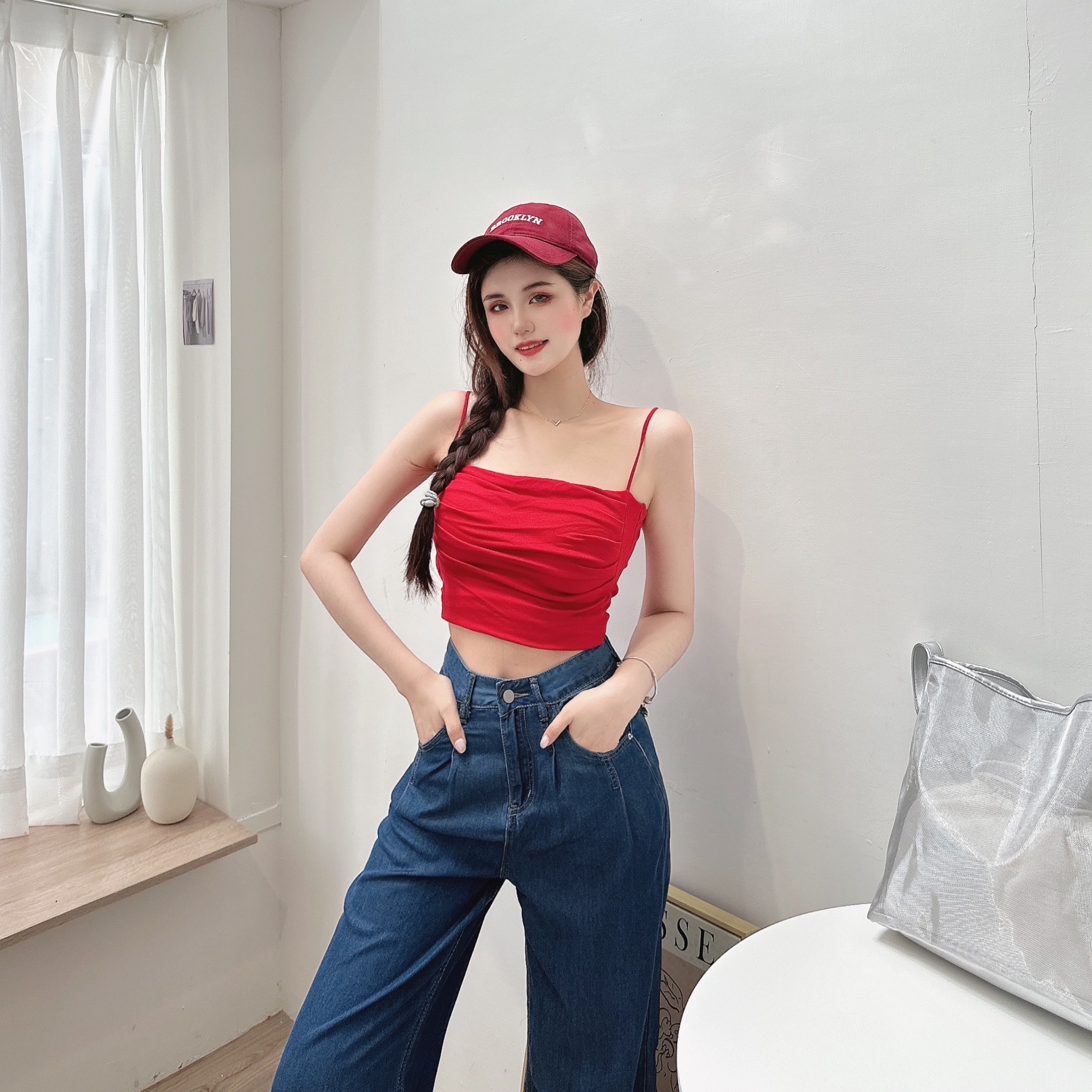 皺皺細肩帶胸墊背心/五色